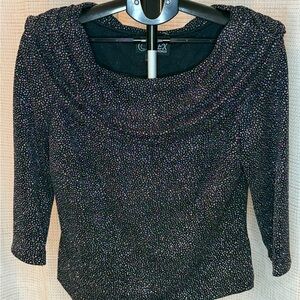 Alex Evenings Black Sparkle Cowl Neck Top